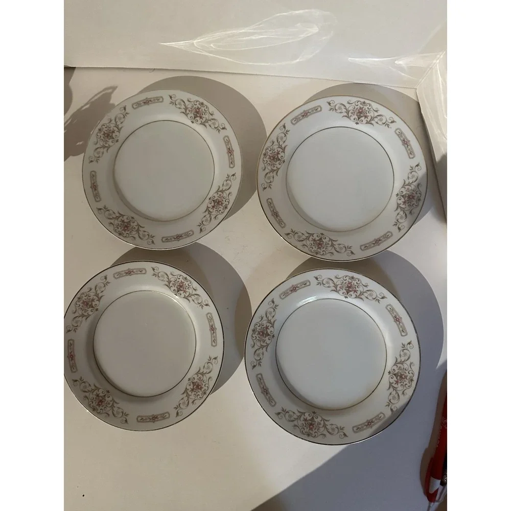 Rose China Japan Kathy Salad Plates 3802 Vintage Pink Rose Gold Gild‎ Scroll VGC